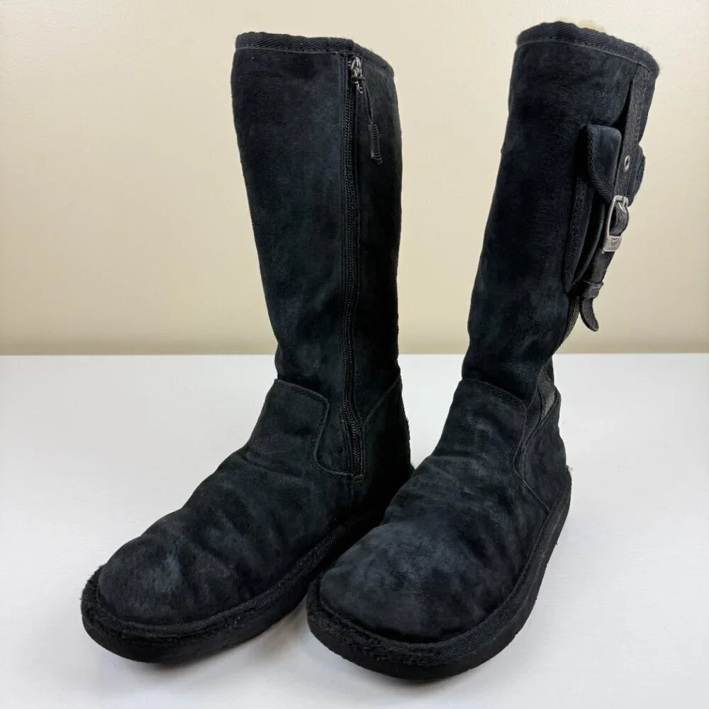 UGG Retro Cargo Pocket Black Suede Boots S/N 5195